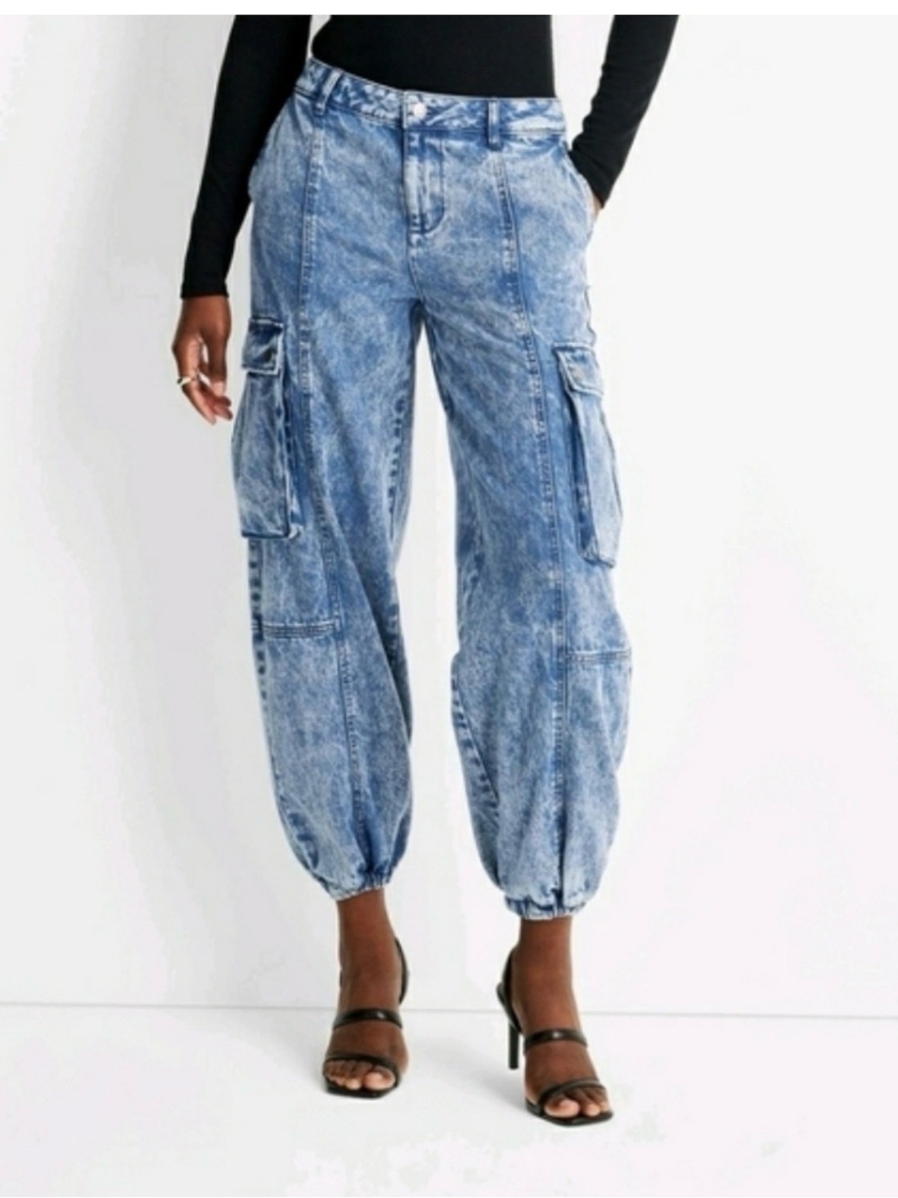Future Collective Women’s Light Blue Acid-Wash Boyfriend Cargo Jeans